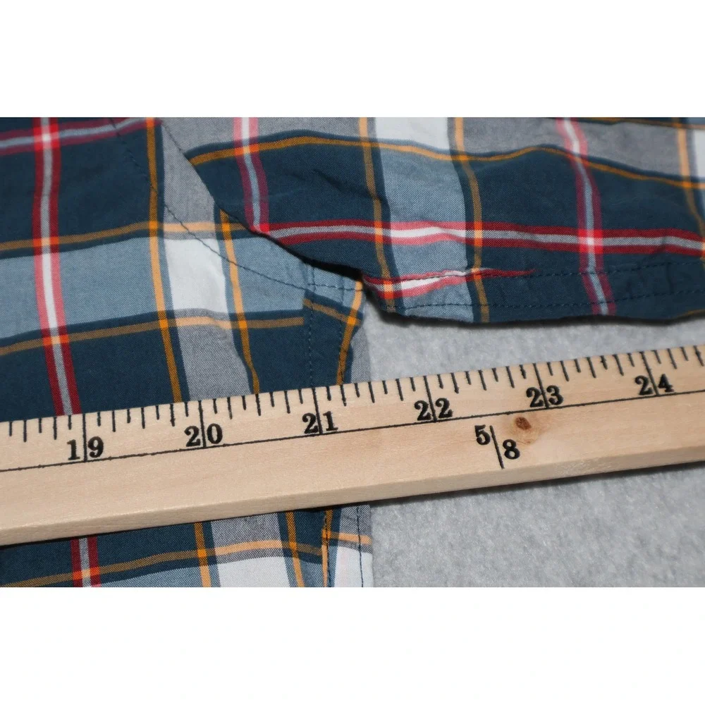 J. Crew Button Down Shirt Mens Medium Blue Tartan Plaid Long Sleeve Cotton